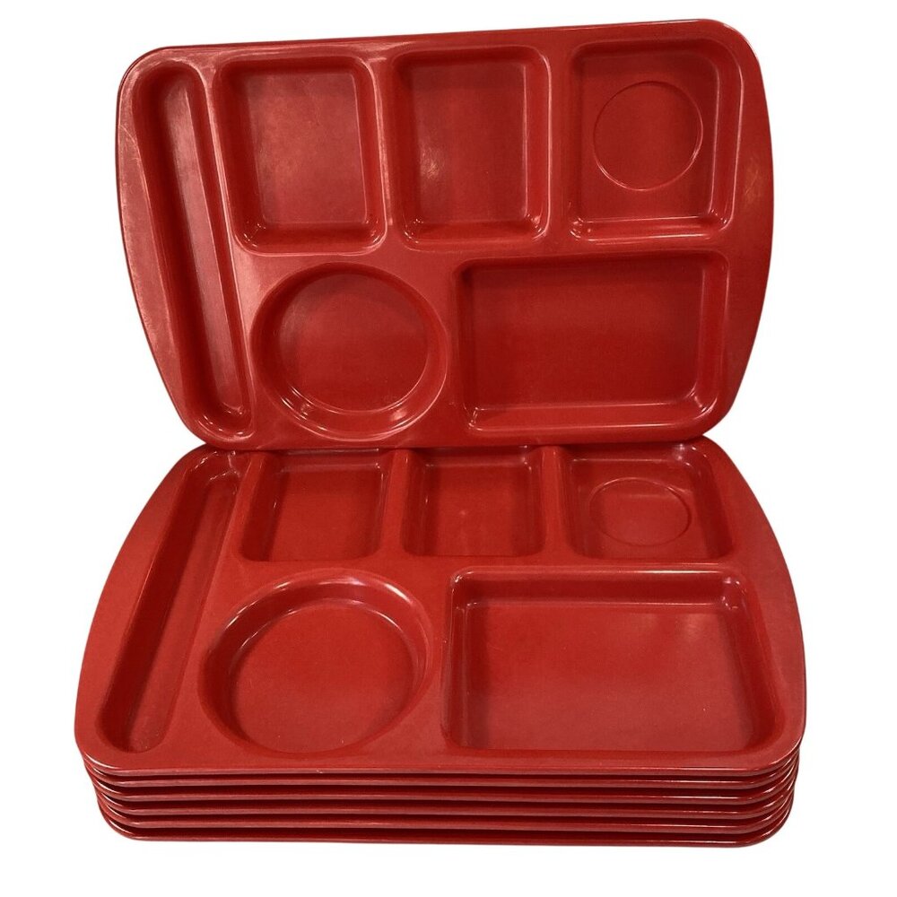 Vintage Prolonware Melamine Tray Red 6-Compartment Cafeteria School Lunch 14x10